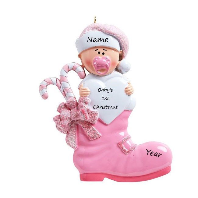 Baby's 1st Christmas Boot Ornament - Pink (389G)