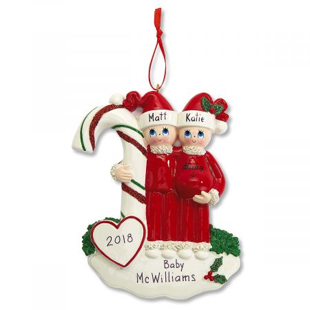 Expectant couple Christmas Ornament- Candycane (1443)