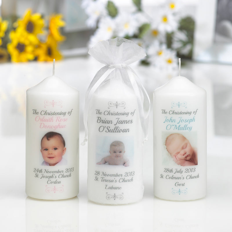 Personalised Photo Christening Candle Pink, Blue, or Neutral