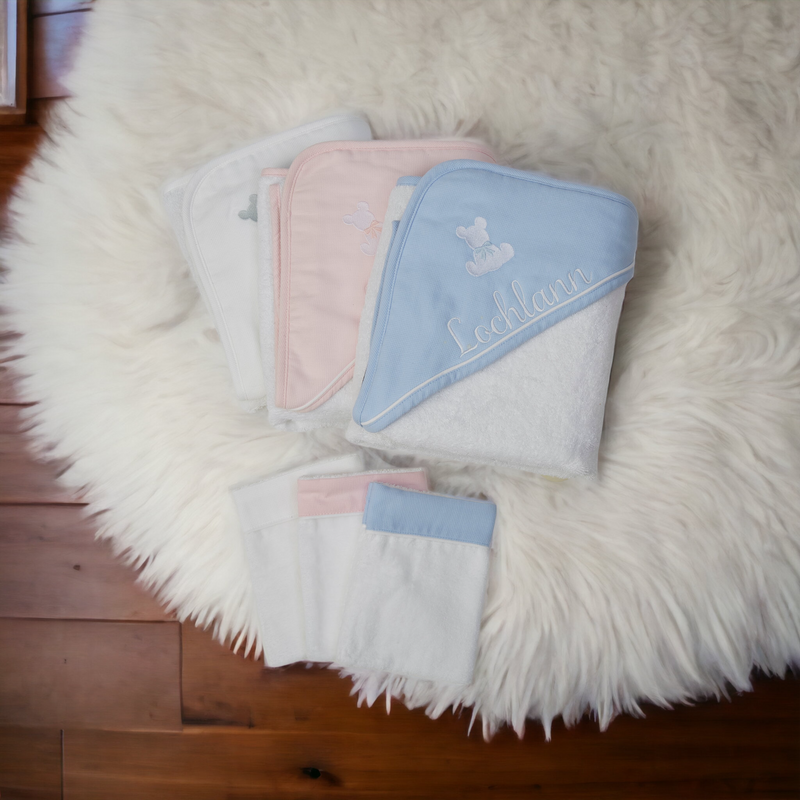 Twins- Hooded Baby Bath Towel & Mitt